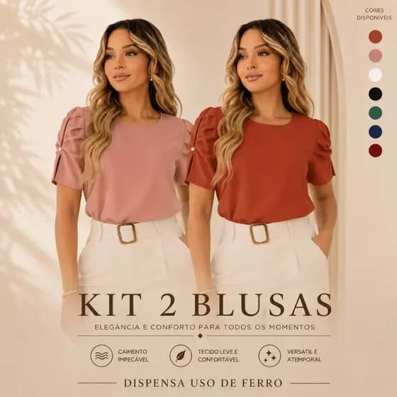 KIT 2 BLUSAS FEMININA MANGA BUFANTE DUNAS BLUSINHA MANGA PRINCESA TENDÊNCIA FARDA MODA CASUAL PROMOÇÃO