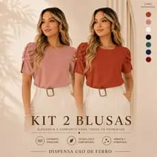 KIT 2 BLUSAS FEMININA MANGA BUFANTE DUNAS BLUSINHA MANGA PRINCESA TENDÊNCIA FARDA MODA CASUAL PROMOÇÃO