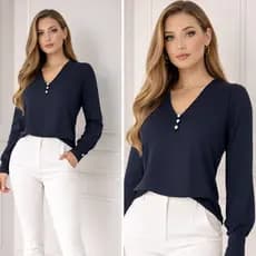 CAMISA MANGA COMPRIDA ELEGANTE BLUSA MANGA LONGA DE FRIO COM BOTÕES DIA DAS MÃES
