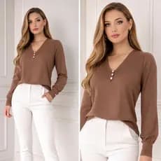 CAMISA SOCIAL FEMININA MANGA LONGA LISA TECIDO DUNA BOTÕES