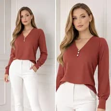 BLUSA  SOCIAL MANGA LONGA FEMININA ELEGANTE GOLA V CAMISA MANGA COMPRIDA SÃO JOÃO ARRAIÁ
