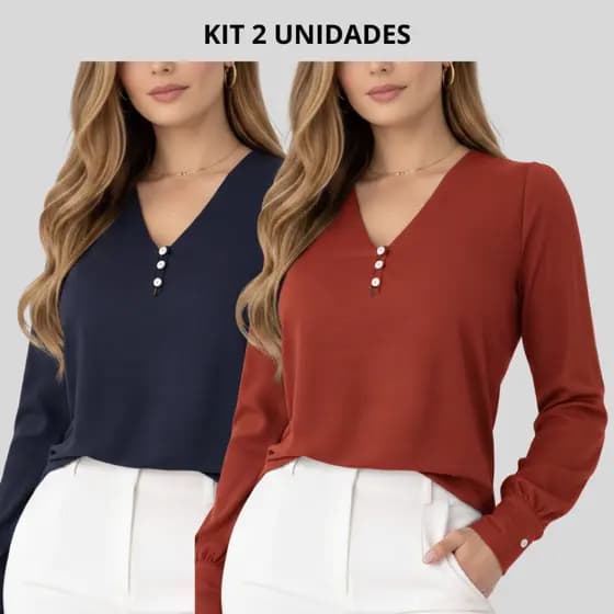 KIT CAMISA FEMININA MANGA COMPRIDA BLUSA MANGA LONGA PRESENTE MÃE