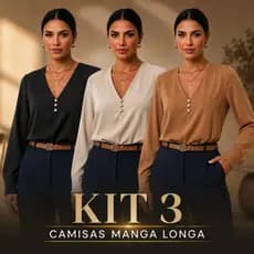 KIT 3 BLUSAS MANGA LONGA ELEGANTE CAMISA SOCIAL MANGA COMPRIDA SOCIAL PLUS SIZE