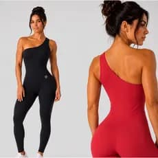 Macacão Fitness Feminino Longo Um Ombro Só Compressão Alta Elasticidade Academia