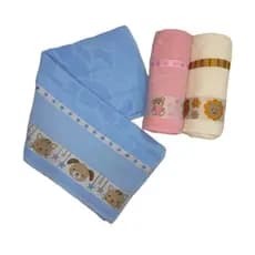 Kit com 02 Toalhas de Banho Infantil, 100% Algodão, Com Ponto Cruz e Bordad