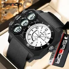 SANDA 6237 Relógio Eletrônico Masculino Com Display Duplo Esportivo Multifuncional À Prova D'água Luz Noturna LED