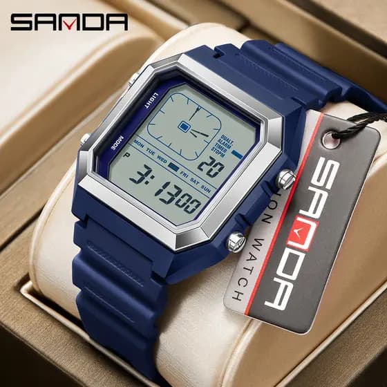 SANDA 6307 Criativo Analógico Mãos Quadrado Relógio Eletrônico À Prova D'água Contagem Regressiva Homem-32