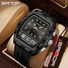 SANDA 6375 Moda Masculina Relógio De Pulso Com Display Duplo Despertador Luminoso Calendário Cronômetro Digital Casual-4