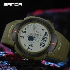 SANDA 2155 Digital Sports Boy Student Men LED Relógios De Pulso Relógio Multifuncional Eletrônico Luminoso À Prova D'águ