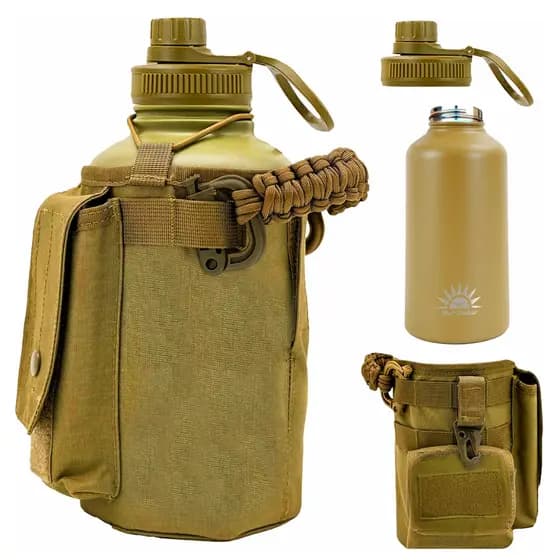 Garrafa Térmica 1.9L Aço Inoxidável 304 Com Bolsa Tática e Alça Paracord Para Academia Camping Viagem