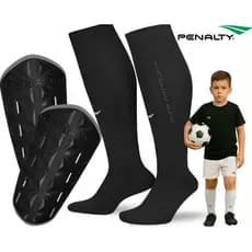 Kit Completo Par De Meião Caneleira Penalty Futebol Infantil Juvenil