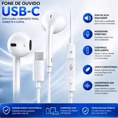 Fone De Ouvido Com Fio Tipo C Reforçado Alta Qualidade De Graves