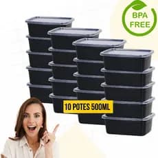10 Potes Preto 500ML Plástico Com Tampa