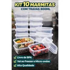 Kit 10 Marmitas Travas 800ml Potes Plástico Transparente | Freezer Microondas