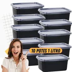 Kit 10 Potes Plástico 1 Litro Marmita Freezer Geladeira Organizador Cozinha