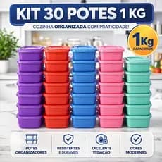 Jogo 30 Potes 1KG Coloridos Com Tampas Organizadores Alimentos Freezer Geladeira