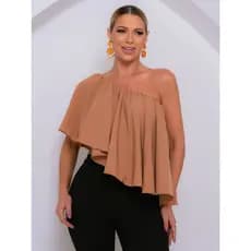 Blusa Cropped Feminina Fabiana Manga Só Soltinha na Parte da Frente Super Elegante Moda Verão.