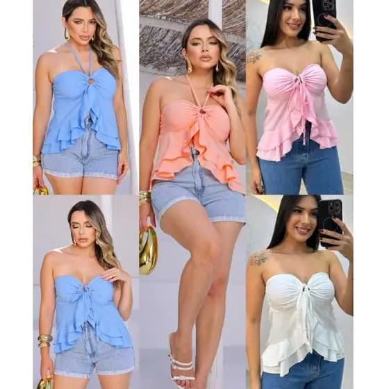 Cropped Blusinha Amarracao Bojo Moda Feminina