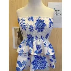 Blusinha Cropped Com Babado Elastico Estampado Moda Feminina Elegante