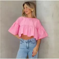 Blusinha Feminina Larga Franzida Cropped