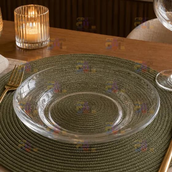 Jogo de Prato TRANSPARENTE LISO Temperado Vidro Moderno Louça Restaurante Cozinha