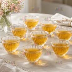 Jogo de Xicara 8 Peças 240ml CANELADA  PERA Transparente Cristal Crystal Retro Vidro Cha Cafe