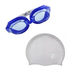 Kit Touca De Natação E Óculos Azul Infantil Para Menino