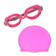 Kit Touca De Natação E Óculos Rosa Infantil Para Menina