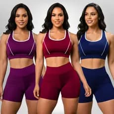 Conjuntos Fitness Feminino Top e Short com Cintura Alta Modeladora Moda Academia