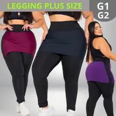 Calça Feminina com Saia Academia ZERO TRANSPARÊNCIA Cintura Alta Costura Reforçada Curve  PLUS SIZE G1 e G2