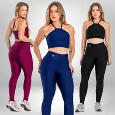 Conjunto Fitness Calça Legging Cintura Alta e Cropped Alcinha