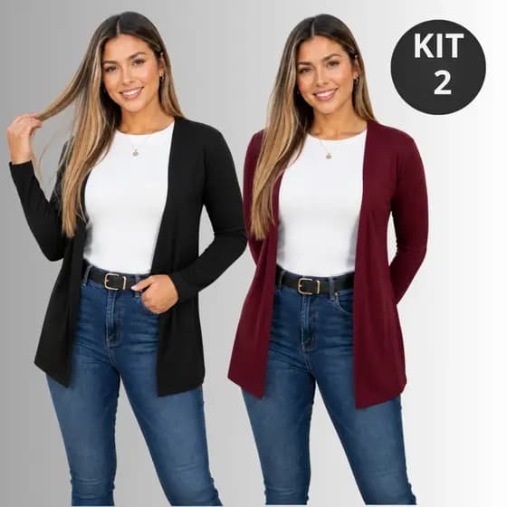 Kit 2 Cardigan Feminino Casaco Elegante Manga Longa Inverno