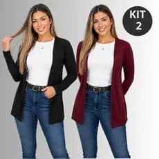 Kit 2 Cardigan Feminino Casaco Elegante Manga Longa Inverno