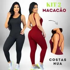 KIT 2 Macacão Longo Feminino com Forro Legg Fitness Academia com Costas Nua