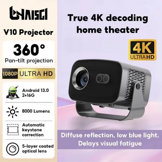 A] Projetor V10 , Sistema Operacional Android 13 , Smart 2 + 16G , Resolução 1920 1080P , LED , WiFi Duplo 5G , Foco Aut