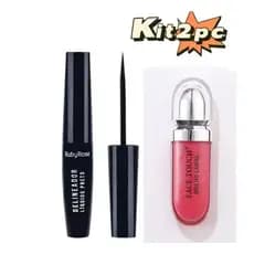 KIT/ Delineador Líquido Preto Ruby Rose + Novo Brilho Labial Óleo Labial  Brilho Labial de Vidro Transparente