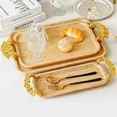 Bandejas Bambu com alças Bandeja de Copo de Madeira de Bambu, Bandeja de Madeira