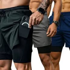 Shorts Para Academia Bermuda 2 em 1 Forrados bolso interno extra Original