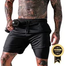 Kit 2 Shorts DryFit Para Academia Bermuda 2 em 1 Forrados Com Bolso Interno  Extra Original