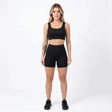 Conjunto Fitness Feminino Top + Shorts Poliamida Cós Alto Zero Transparência Academia
