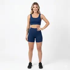 Conjunto Fitness Feminino Top + Shorts Poliamida Cós Alto Zero Transparência Academia