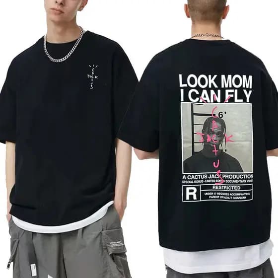 Camisa Camiseta Básica Oversized Unissex Algodão Travis Scott Look Mon I Can Fly Confortavel