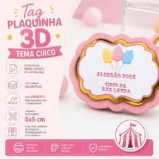 Apliques 3D plaquinha 5X5 Circo menina/Circo aquarela/Festa infantil/FAZEMOS QUALQUER TEMA