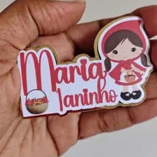 Kit de apliques com nome 3D/Tag com nome em 3D dourado nome + idade/Chapeuzinho vermelho/Fazemos qualquer tema