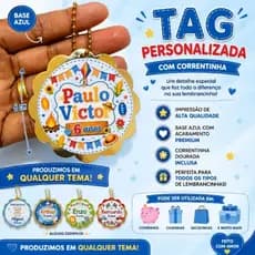 Tag personalizada festa infantil com efeito 3D e correntinha arraiá menino/São João/Festa junina/ Fazemos qualquer tema