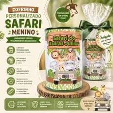 Cofrinho personalizado Safári Menino/ Cofre/Embalado com laço e tag/Lembrancinha de festa infantil/Fazemos qualquer tema