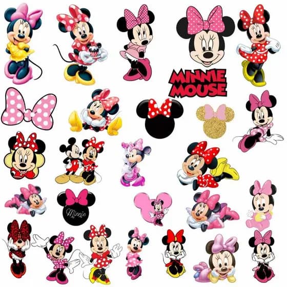 Kit Cartela de Stickers MINNIE Adesivos de Series e Filmes Decorativos para Caderno Notebook Bicicleta Moto Carro