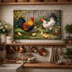 Quadro Decorativo Mosaico Galo E Galinha Fazenda Terreiro Decoração
