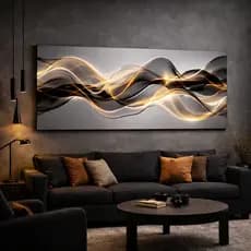 Quadro Decorativo Pintura em Moderno Preta e Dourada Ouro Luxo Abstrato Elegante Luxo