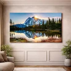 Quadro Decorativo Paisagem Lago na Floresta e Montanha Natureza Luxo Decoração Sala Quarto Hall